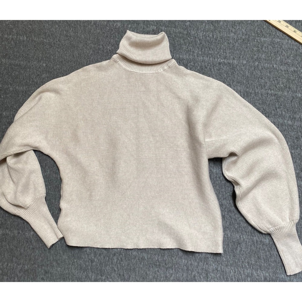 Pink Rose Vintage Beige Ribbed Turtleneck Dolman Sleeve Sweater XS Cropped Tan
